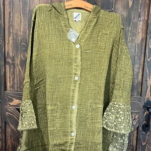 Jaded Gypsy -Olive Green Button-Front Women's Top, Duster or Dress